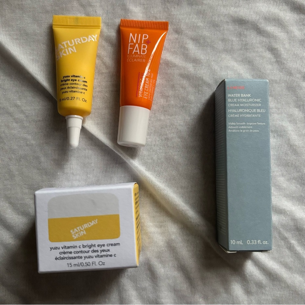 Bundle of 4 Eye Cream / Moisturizer Products (Saturday Skin, Nip + Fab, Laneige)